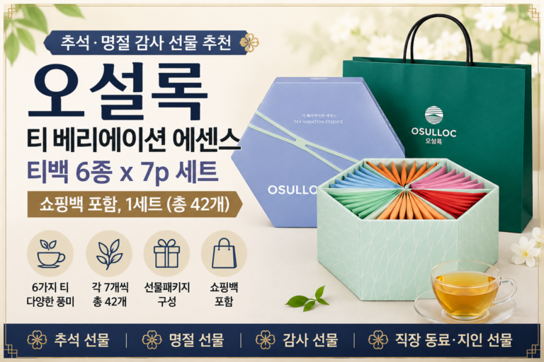 3만원 이하 추석·명절 감사 선물 오설록 티 베리에이션 에센스 티백 6종 42개입 + 쇼핑백 1세트